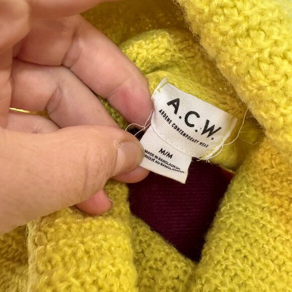 A.C.W. Yellow Oversized Turtleneck Sweater Long Sleeve Cable Knitted Pullover M - Picture 6 of 11